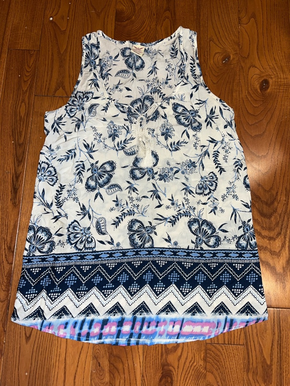 Faded Glory boho style white Top with Blue Floral Print size S(4-6) - Picture 14 of 14